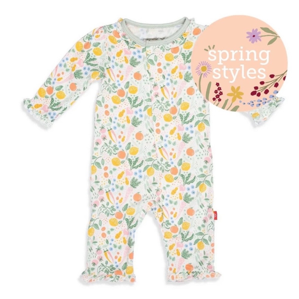 Magnetic Me NB-3 Months Fruit Print Ruffle Coveralls Long Sleeve Baby